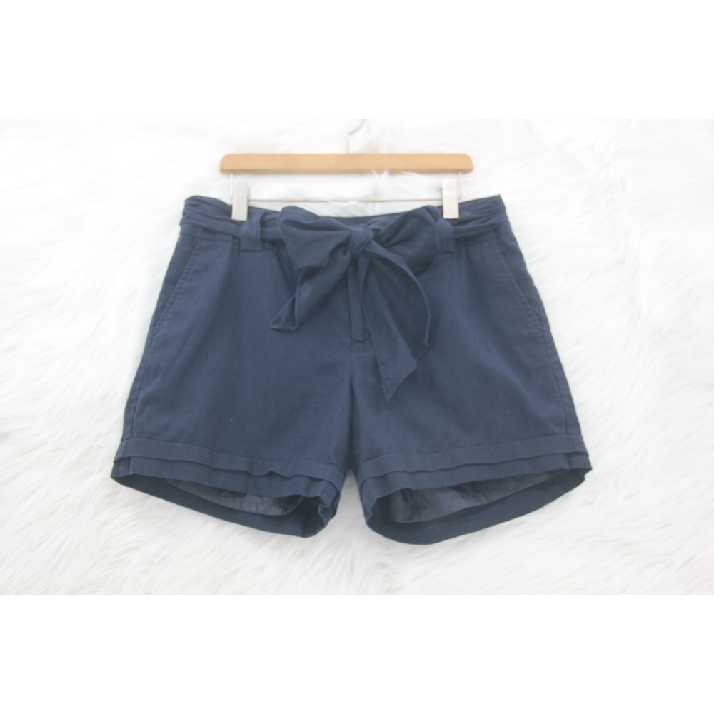 Banana Republic Shorts Women's Sz 6 Navy Blue Bow Tie Linen Cotton Blend #1683